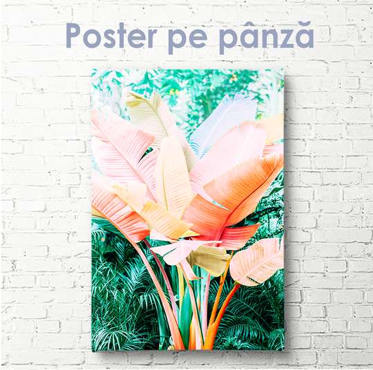 Poster - Pink palm leaves, 30 x 60 см, Canvas on frame