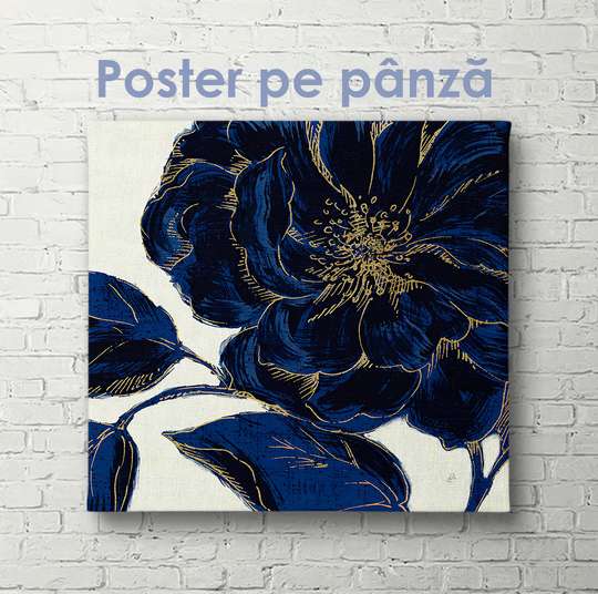 Постер - Синий цветок с золотыми краями, 40 x 40 см, Холст на подрамнике