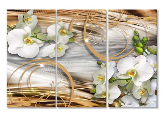 Модульная картина, Белые орхидеи на коричневом фоне., 70 x 50