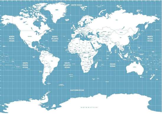 Fototapet - Harta albastră cu continente albe