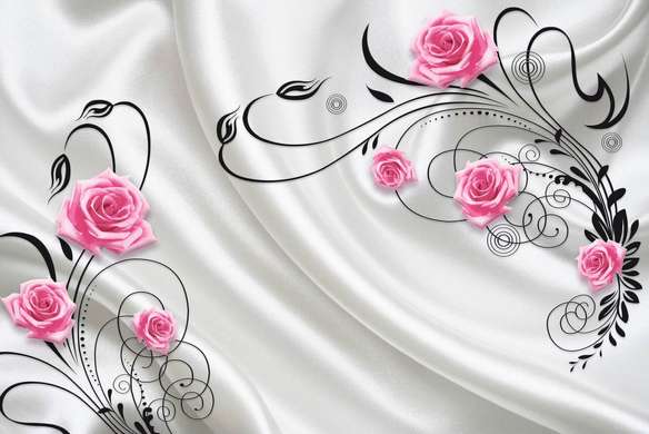 3D Wallpaper - Pink roses on a white background