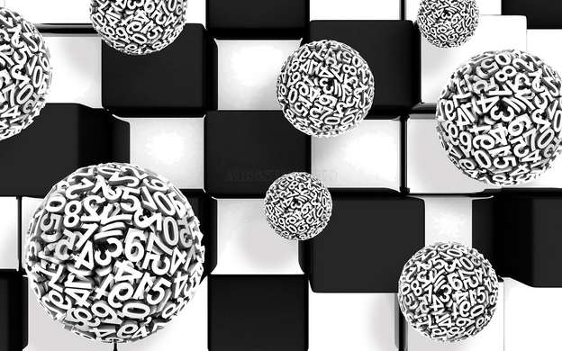 3D Wallpaper - Spheres from letters on a background of squares