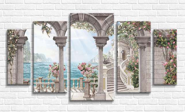 Модульная картина, Древнеримские арки и прекрасный вид на озеро, 206 x 115