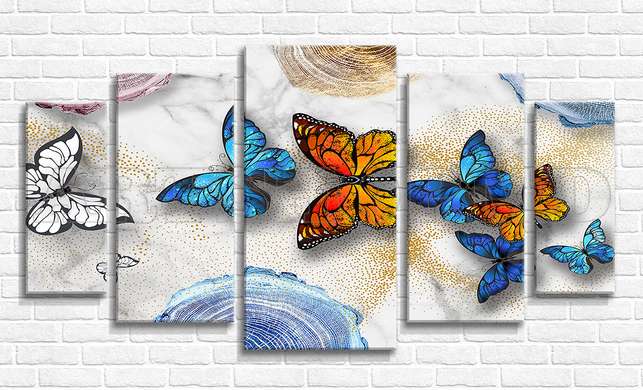 Modular picture, Multicolored butterflies on abstract background, 108 х 60