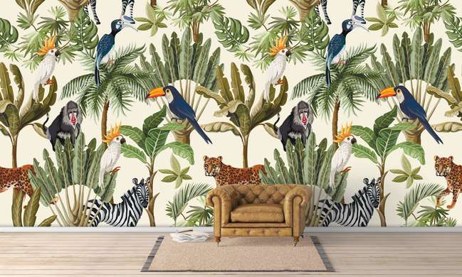 Wall Mural - Seamless print of animals in the jungle
