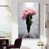 Poster - The girl with a bouquet of pink peonies, 45 x 90 см, Framed poster on glass, Glamour