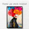 Постер - Дама с разноцветными цветами, 60 x 90 см, Постер на Стекле в раме, Гламур