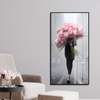 Poster - The girl with a bouquet of pink peonies, 45 x 90 см, Framed poster on glass, Glamour