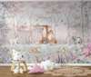 Wall Mural - The fox family in the pink forest