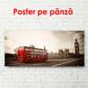 Постер - Ретро фото красным автобусом в Лондоне, 150 x 50 см, Постер в раме