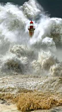 Poster - Lighthouse and the Raging Sea, 45 x 90 см, Framed poster on glass