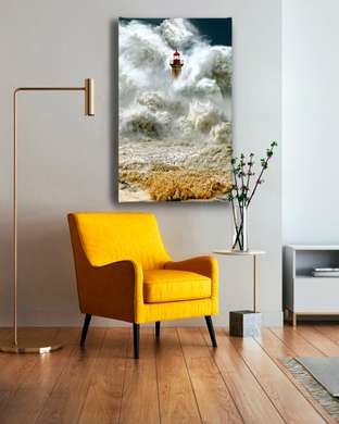 Poster - Farul și mare furtunoasă, 30 x 60 см, Panza pe cadru