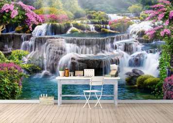 Wall Mural - Wonderful waterfall with blue water