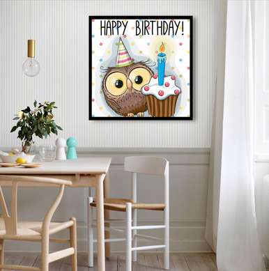 Poster - Cute owl, 100 x 100 см, Framed poster