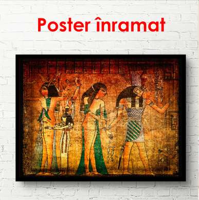 Poster - Picturi retro cu egiptenii pe un fundal de perete, 90 x 60 см, Poster înrămat, Vintage