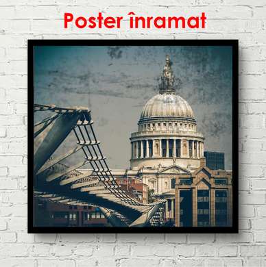 Постер - Ретро фото с Белым домом, 100 x 100 см, Постер в раме, Винтаж