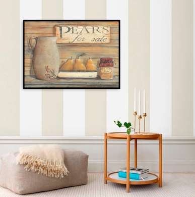 Постер - Груши с кувшином на столе, 90 x 60 см, Постер в раме, Прованс