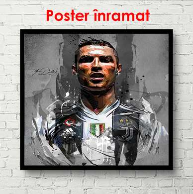 Poster - Portrait of Cristiano Ronaldo, 100 x 100 см, Framed poster on glass