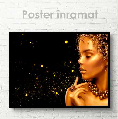 Постер - Золотая девушка, 90 x 60 см, Постер на Стекле в раме, Гламур