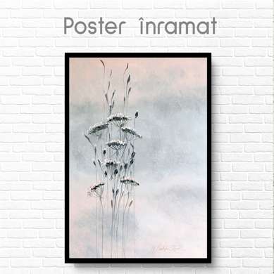 Poster - Flowers on an abstract background, 60 x 90 см, Framed poster on glass, Flowers