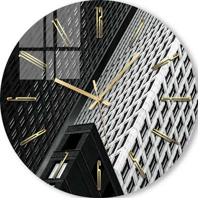 Glass clock - Black and white architecture, 40cm