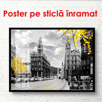 Poster - Oraș antic cu frunze galbene, 45 x 30 см, Panza pe cadru