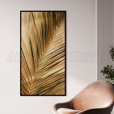 Poster - Gold leaf, 45 x 90 см, Framed poster on glass, Botanical