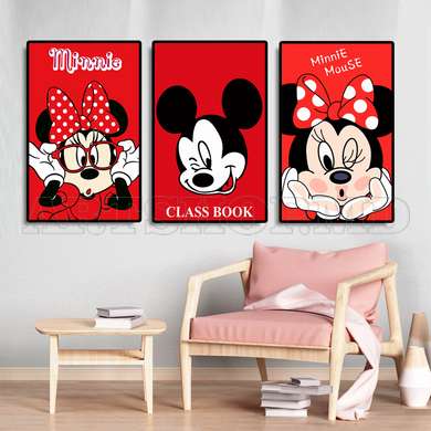 Poster - Mickey și Minnie Mouse, 60 x 90 см, Poster inramat pe sticla, Seturi