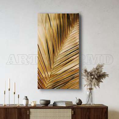 Poster - Gold leaf, 45 x 90 см, Framed poster on glass, Botanical