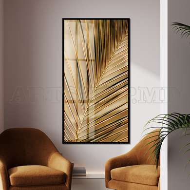 Poster - Gold leaf, 45 x 90 см, Framed poster on glass, Botanical