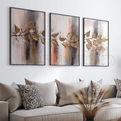 Poster - Branch with leaves in abstract style, 30 x 45 см, Canvas on frame, Sets