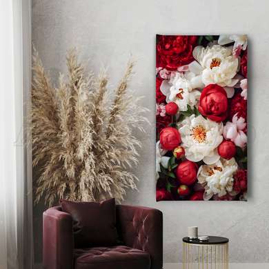 Poster - Red white flowers, 45 x 90 см, Framed poster on glass, Flowers