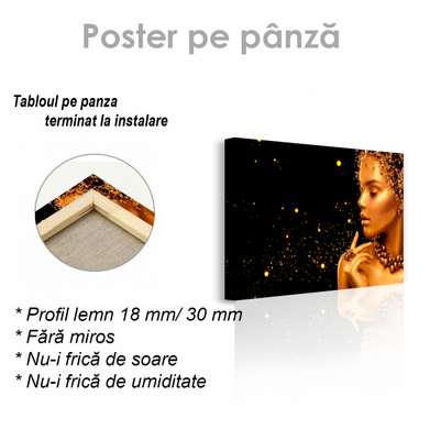 Постер - Золотая девушка, 90 x 60 см, Постер на Стекле в раме, Гламур