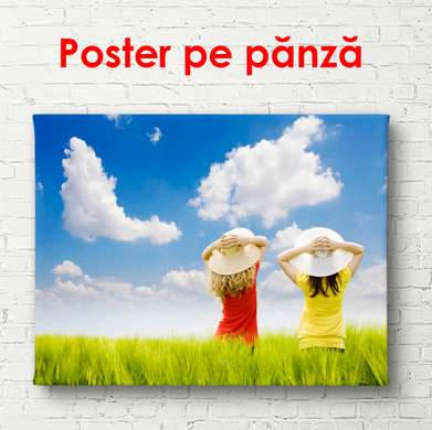 Poster - Girls in the field on a sunny day, 90 x 60 см, Framed poster, Nature