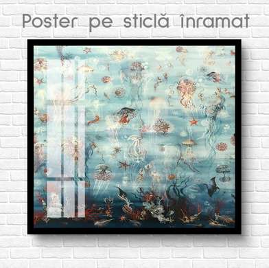 Poster - Lumea subacvatica, 100 x 100 см, Poster inramat pe sticla