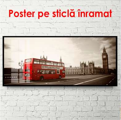 Poster - Retro photo of a red bus in London, 150 x 50 см, Framed poster