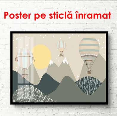 Poster - Baloane cu aer cald în munți, 90 x 45 см, Poster înrămat, Pentru Copii