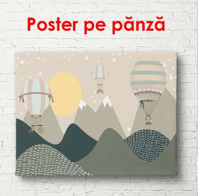 Poster - Baloane cu aer cald în munți, 90 x 45 см, Poster înrămat, Pentru Copii