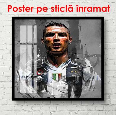 Постер - Портрет Криштиану Роналду, 100 x 100 см, Постер на Стекле в раме