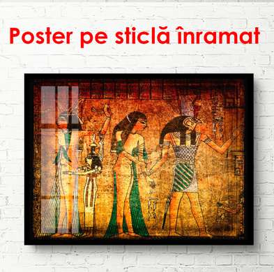 Poster - Retro pictures of Egyptians wall background, 90 x 60 см, Framed poster, Vintage