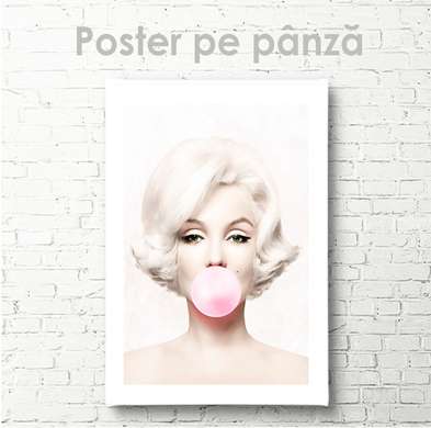 Poster - Marilyn Monroe pink bubble gum, 60 x 90 см, Framed poster on glass