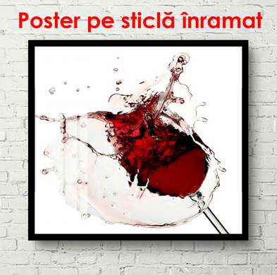 Poster - Paharul abstract cu vin roșu, 100 x 100 см, Poster inramat pe sticla, Minimalism