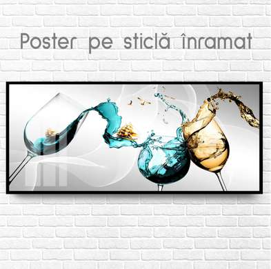 Poster - Glamorous glasses with drinks, 90 x 45 см, Framed poster on glass