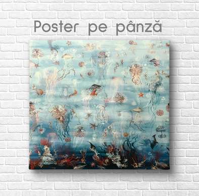 Poster - Underwater world, 100 x 100 см, Framed poster on glass, Marine Theme