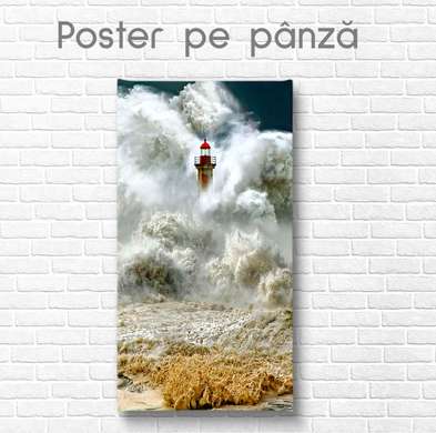Poster - Lighthouse and the Raging Sea, 30 x 60 см, Canvas on frame