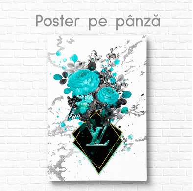 Poster - Flori turcoaz fermecatoare, 60 x 90 см, Poster inramat pe sticla
