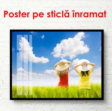 Poster - Girls in the field on a sunny day, 90 x 60 см, Framed poster, Nature