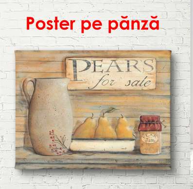 Poster - Pears with a jug on the table, 90 x 60 см, Framed poster, Provence