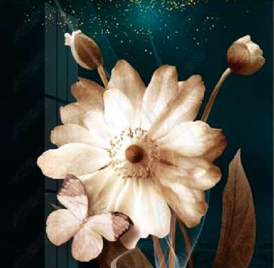 Постер - Цветок с бабочкой, 40 x 40 см, Холст на подрамнике, Цветы