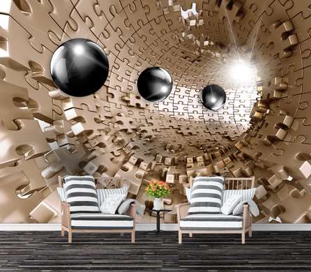 3D Wallpaper - Balls on the background of a brown tunnel